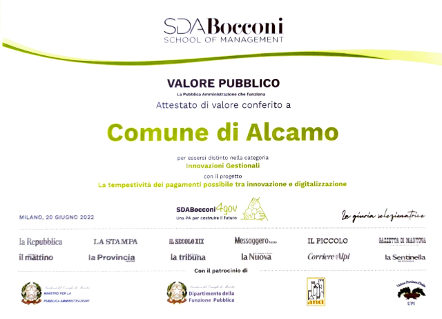Il Comune Premiato dalla SDA Bocconi, School Of Management